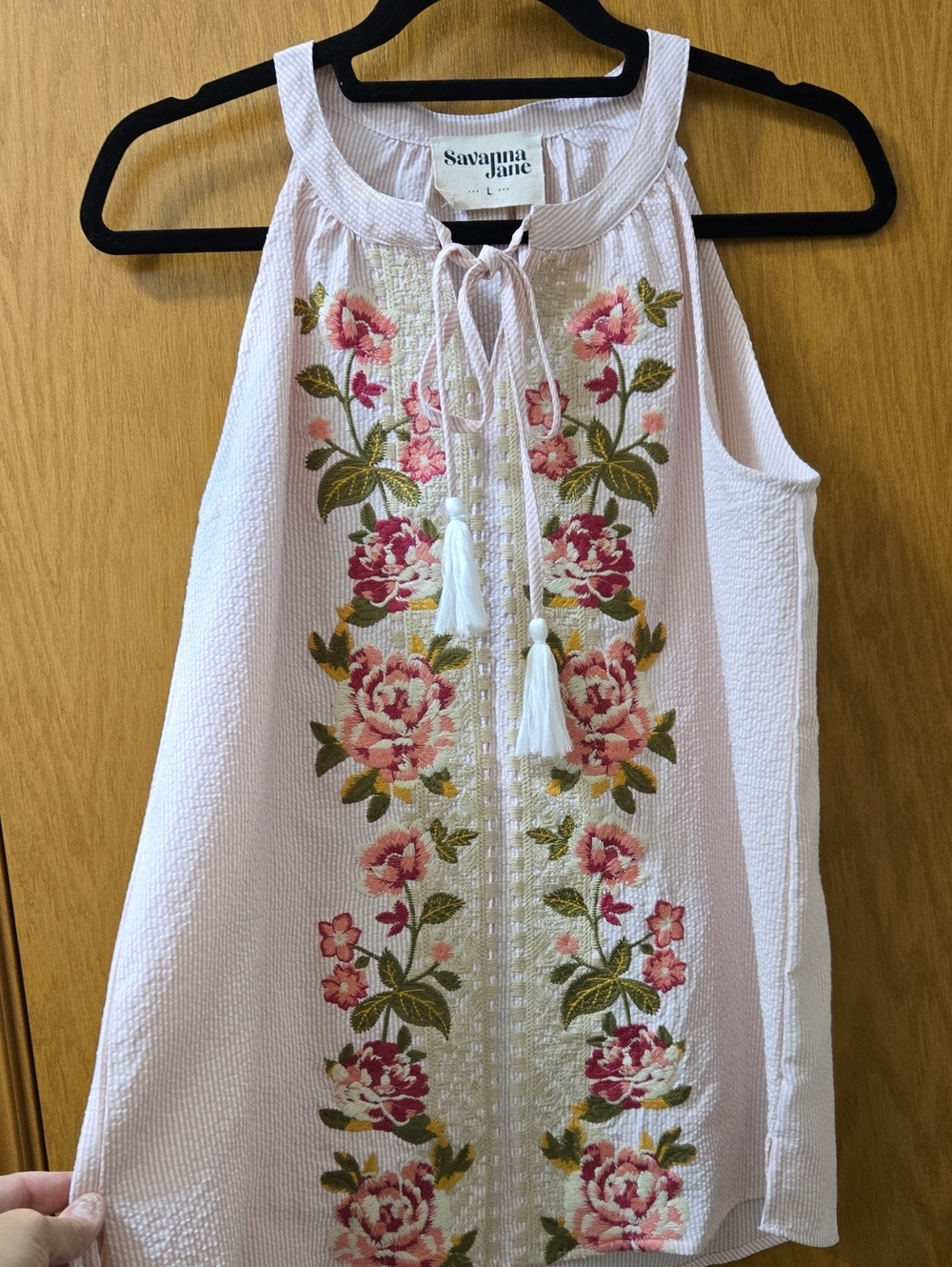 Savanna Jane Light Pink Floral Embroidered Halter Tank